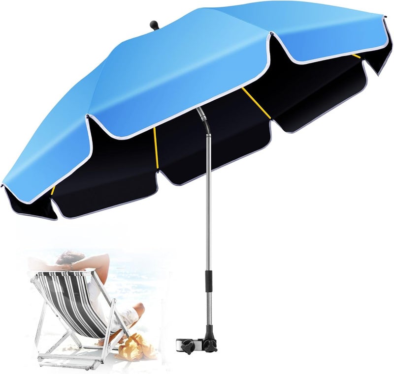 QTREE intelligence Umbrella 360°Adjustable Protection Stroller, 48.8" beach chair umbrella with clamp, high UV protection. 3 Adjustable areas 180°+360° for fishing, golf, beach, camping (chair not included) - Image 1